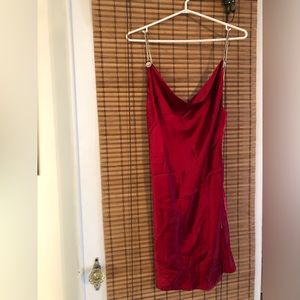Vintage red silk dress with Swarovski like straps